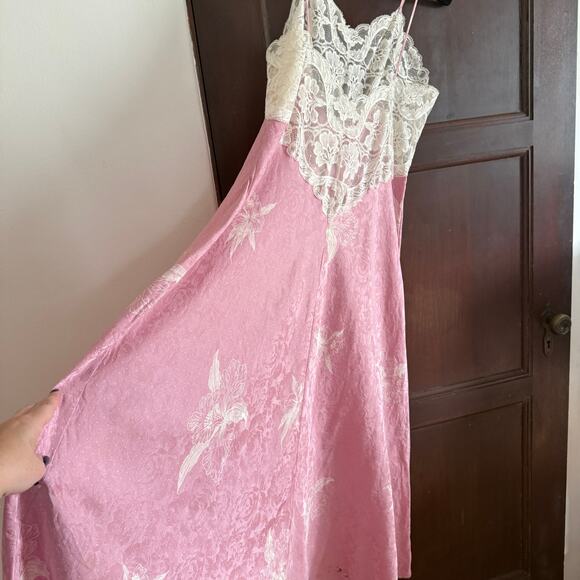 VETTERMAN Wasche Vintage Pink & White Silk Jacquard Midi Nightgown Slip 42 / 12 - Picture 5 of 9
